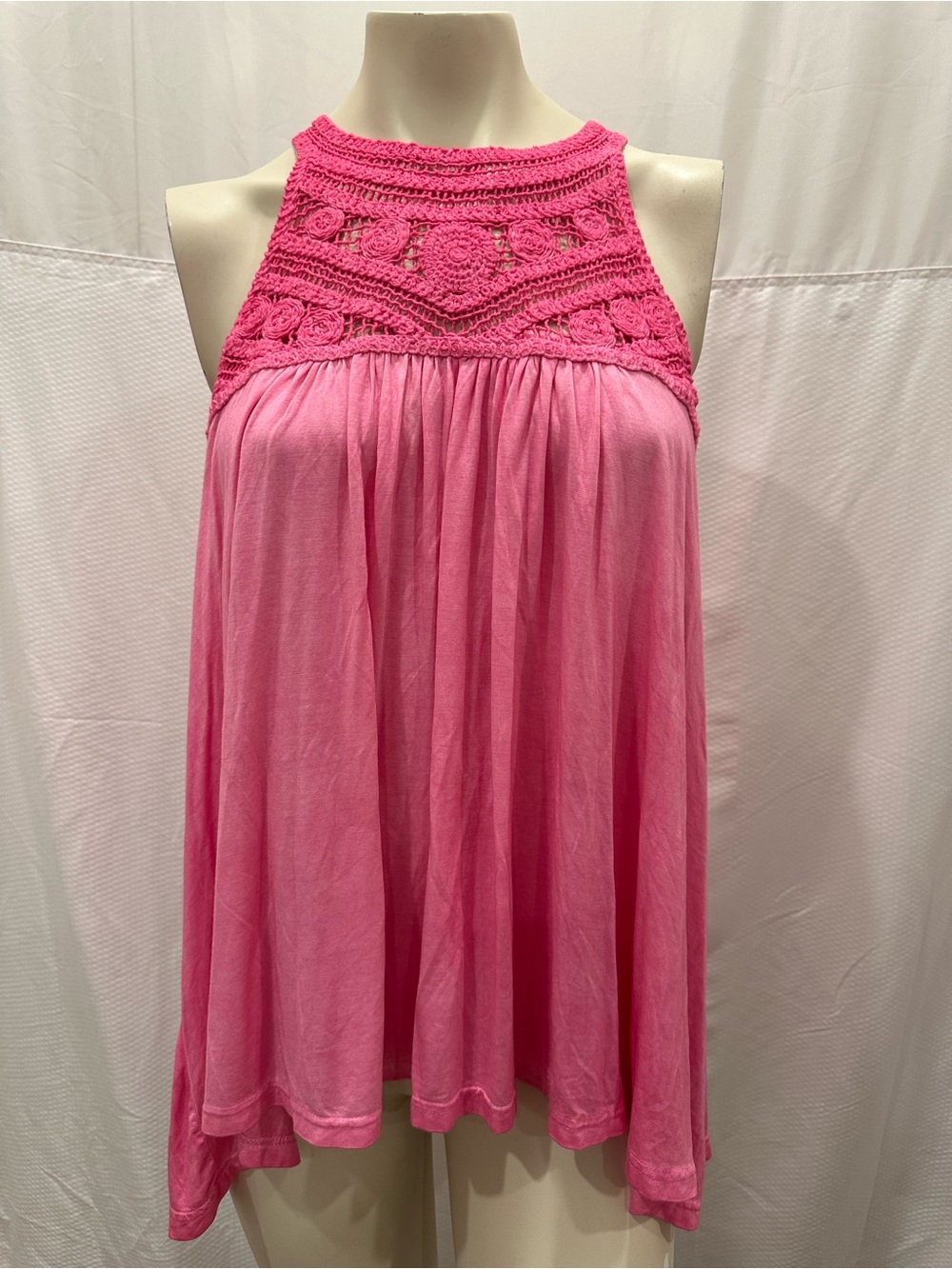 NWOT POL Pink Crochet Babydoll Mineral Wash Tank